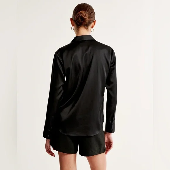 Abercrombie & Fitch Long-Sleeve Satin Button-Up Shirt - Picture 6 of 10